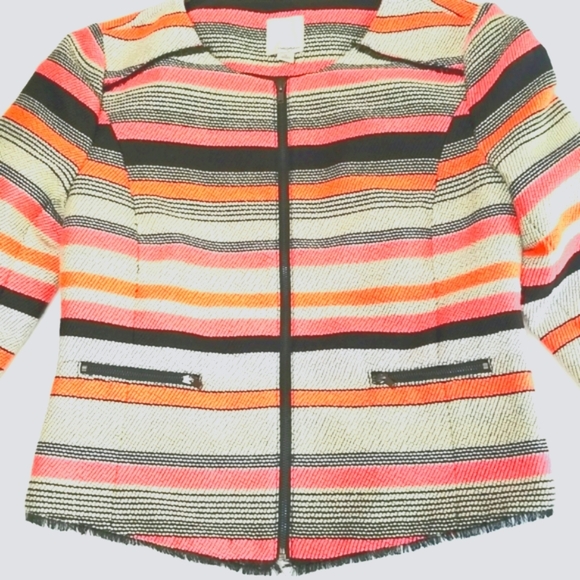 *LAST CHANCE ITEM!* Halogen Striped Zip-up Tweed Blazer w/ Fringe - Picture 5 of 7